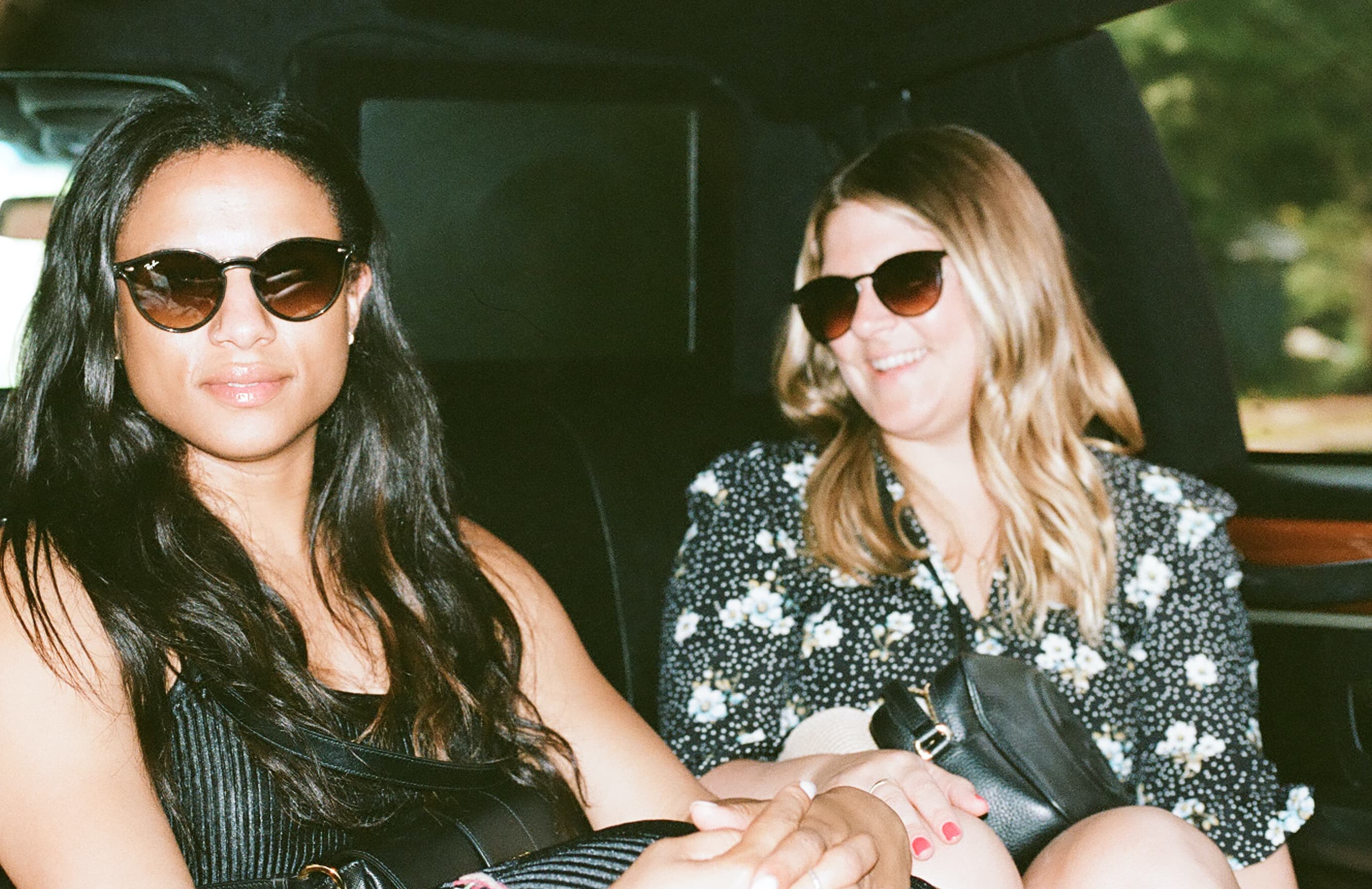 Friends in the back of the van on the way to a winery